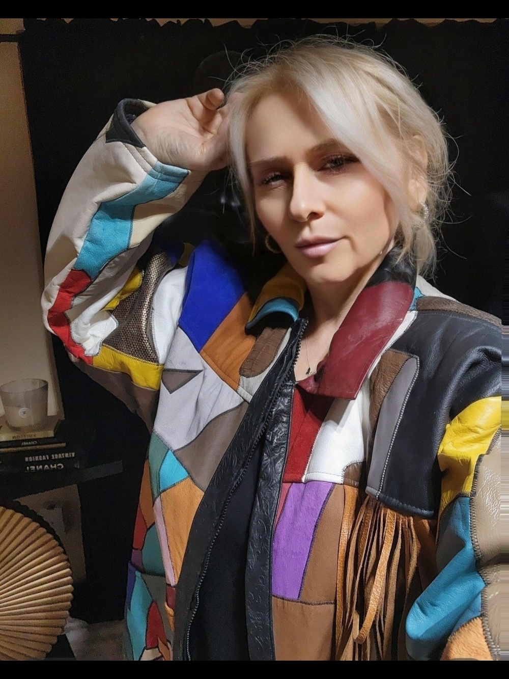 Vintage 80s Patchwork Leather Fringe Jacket Oversized Western Boho M/L - Picture 3 of 16